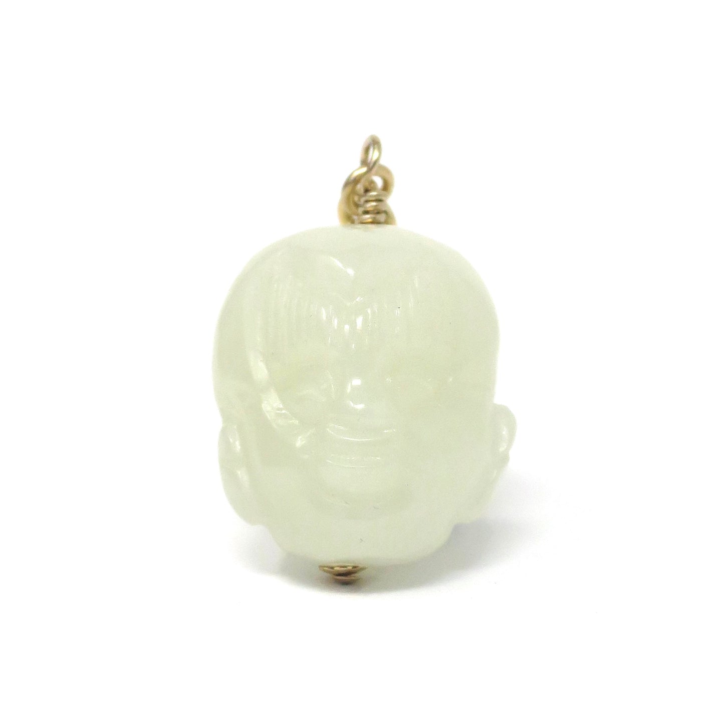 Vintage Monkey King Celadon Jade Pendant: Carved Nephrite Bead, Gold Filled
