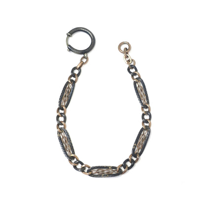 Antique Victorian Niello 800 Silver & 12k Rose Gold Gilt Chain Bracelet, 8.75" inches MB57