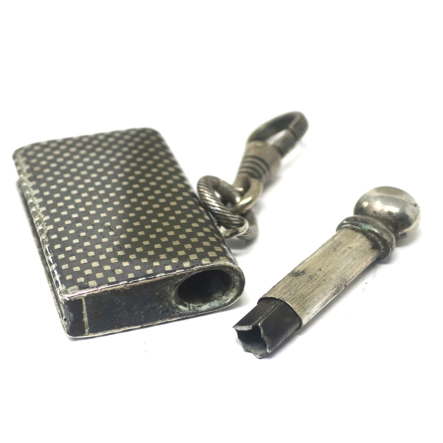 Antique Victorian Niello Silver Checkerboard Pattern Match Striker Box Pendant N18