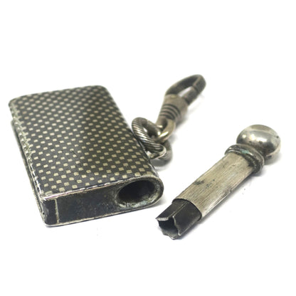Antique Victorian Niello Silver Checkerboard Pattern Match Striker Box Pendant N18