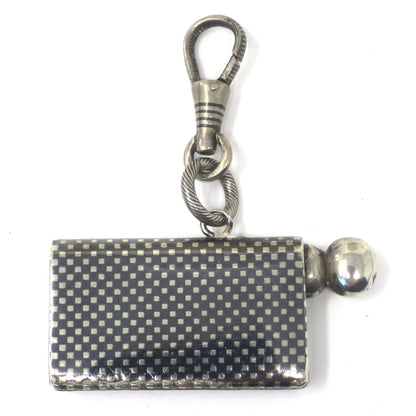 Antique Victorian Niello Silver Checkerboard Pattern Match Striker Box Pendant N18