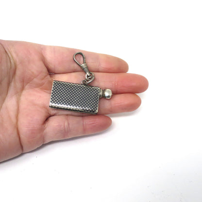 Antique Victorian Niello Silver Checkerboard Pattern Match Striker Box Pendant N18