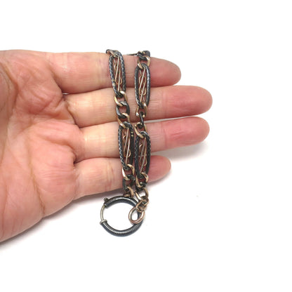 Antique Victorian Niello 800 Silver & 12k Rose Gold Gilt Chain Bracelet, 8.75" inches MB57
