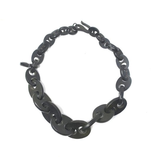 Antique Victorian Gutta-Percha Vulcanite Mourning Graduated Link Necklace