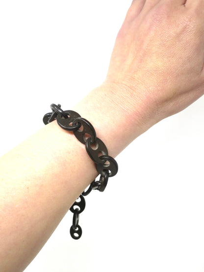 Antique Victorian Black Gutta-Percha Vulcanite Mourning Bracelet