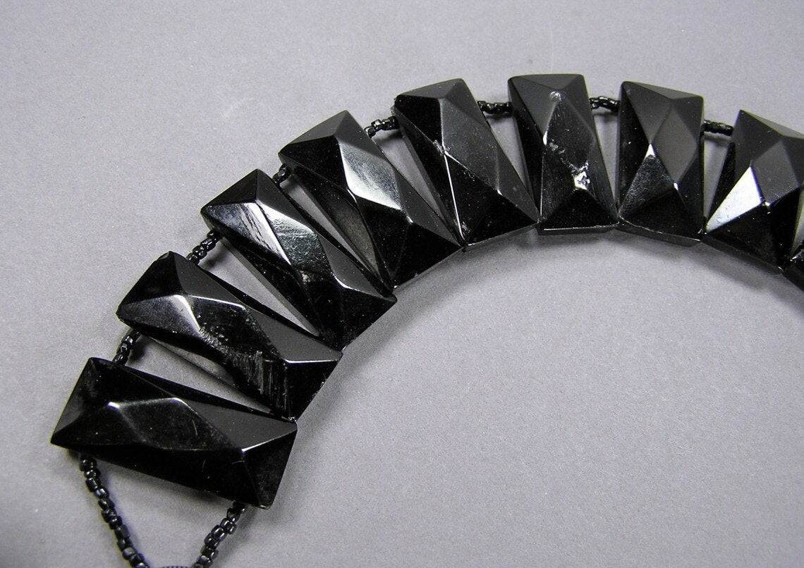 Antique Faceted Whitby Jet Necklace: Victorian Gothic Jewelry