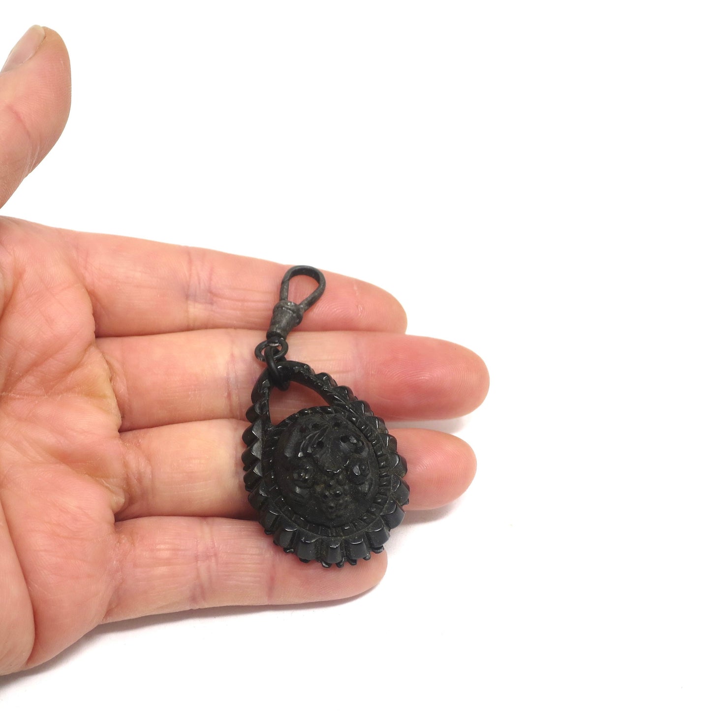 Antique Victorian Carved Whitby Jet Pendant