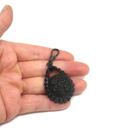 Antique Victorian Carved Whitby Jet Pendant