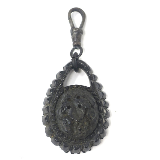Antique Victorian Carved Whitby Jet Pendant