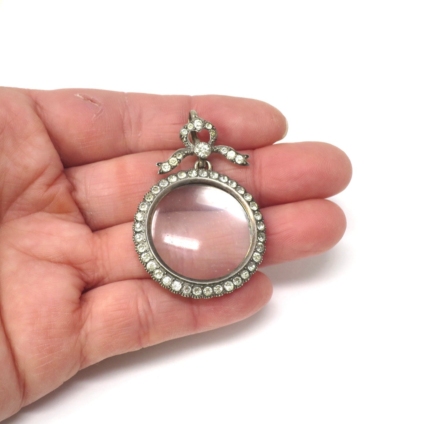 Antique Edwardian Sterling Silver Double Sided Shaker Paste Stone Locket Pendant
