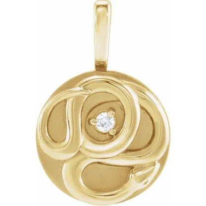 14K Yellow Gold .015 CT Natural Diamond Chinese Zodiac Year of the Snake Pendant
