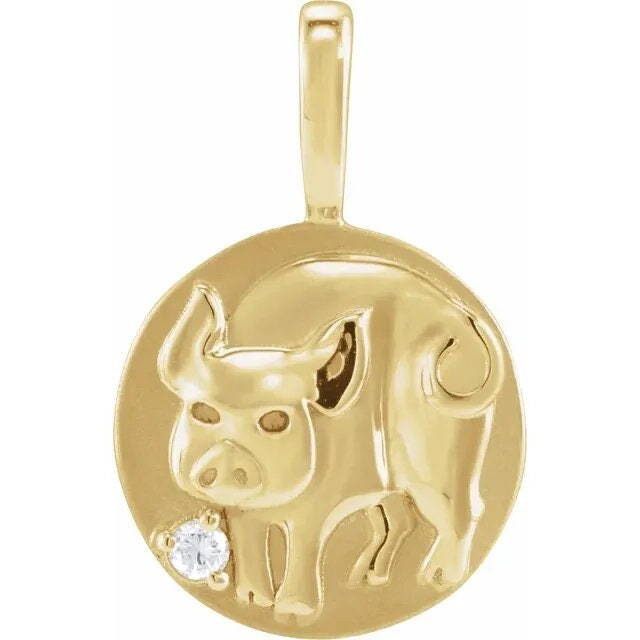 14K Yellow Gold .015 CT Natural Diamond Chinese Zodiac Year of the Pig Pendant