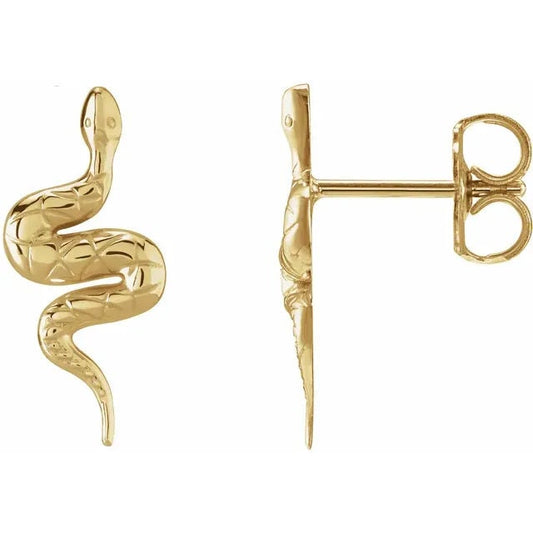 14K Yellow Gold Pair Snake Serpent Earrings