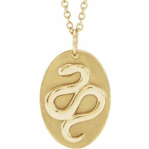 14K Yellow Gold 16.5x10.5 mm Year of the Snake Serpent Oval Pendant Necklace