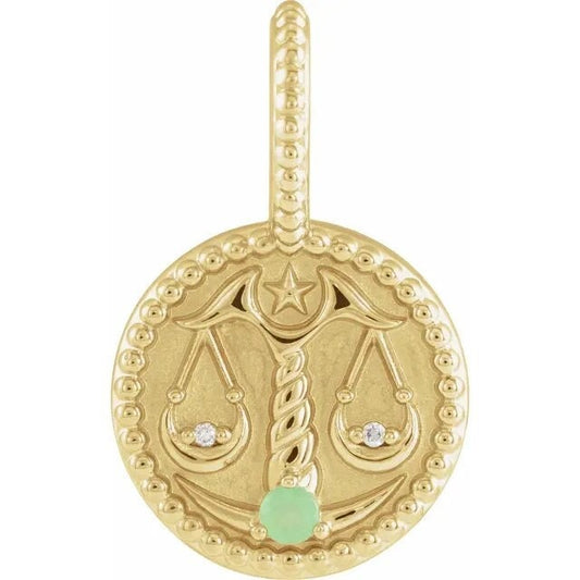 14K Yellow Gold Natural Chrysoprase & .005 CTW Natural Diamond Libra Scale Charm/Pendant Necklace