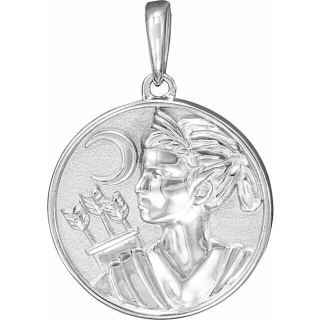 Sterling Silver Artemis Greek Goddess Medallion Coin Pendant Necklace