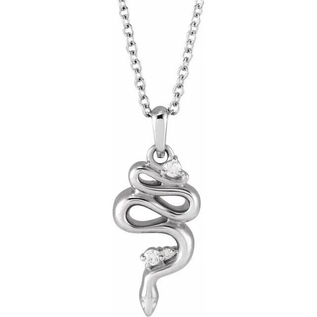 Sterling Silver .03 CTW Natural Diamond Year of the Snake Serpent Pendant Necklace