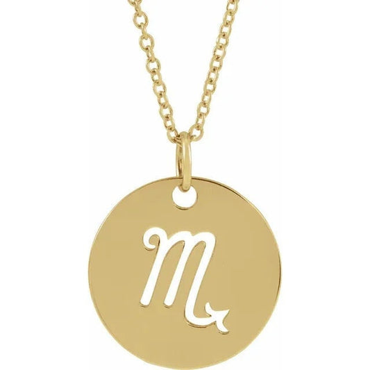14K Yellow Gold 16.5 mm Scorpio Scorpion Zodiac Disc Charm/Pendant Necklace
