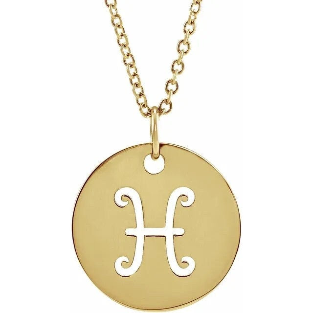 14K Yellow Gold 16.5 mm Pisces Zodiac Disc Charm/Pendant Necklace
