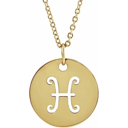 14K Yellow Gold 16.5 mm Pisces Zodiac Disc Charm/Pendant Necklace