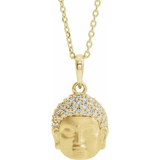 14K Yellow Gold Natural Diamond Shakyamuni Buddha Pendant Necklace