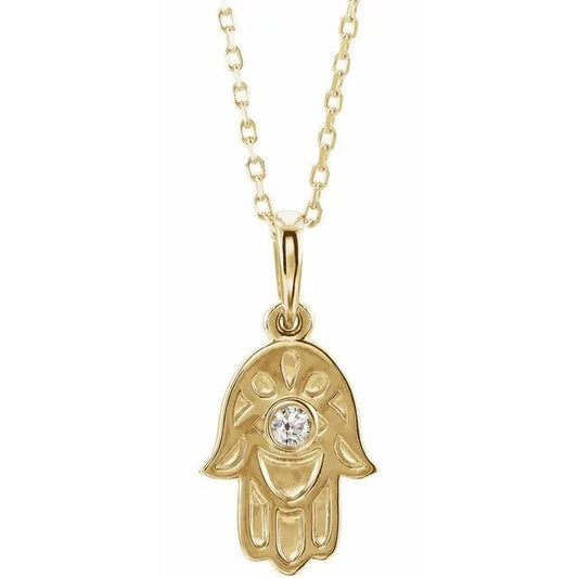14K Yellow Gold .03 CTW Natural Diamond Hamsa Charm Pendant Necklace