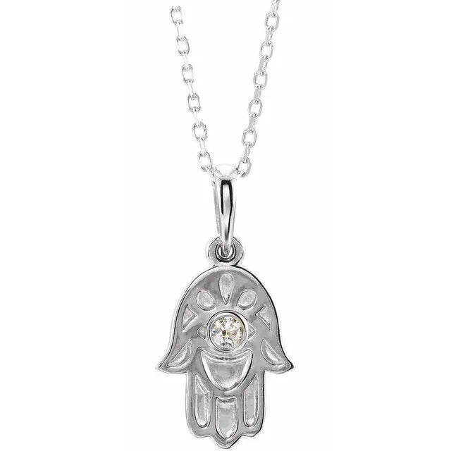 Sterling Silver .03 CTW Natural Diamond Hamsa Charm Pendant Necklace