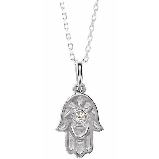 Sterling Silver .03 CTW Natural Diamond Hamsa Charm Pendant Necklace