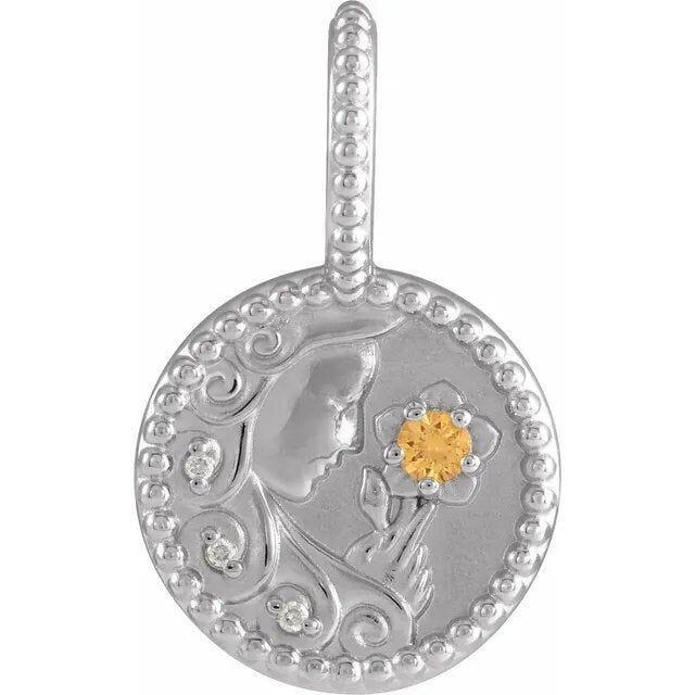Sterling Silver Natural Orange Garnet & .0075 CTW Natural Diamond Virgo Charm/Pendant Necklace