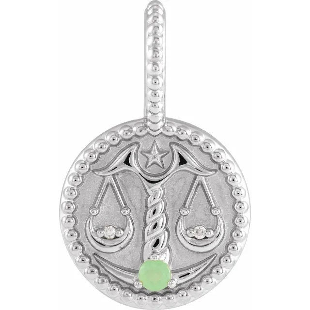 Sterling SIlver Natural Chrysoprase & .005 CTW Natural Diamond Libra Scale Charm/Pendant Necklace