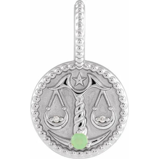 Sterling SIlver Natural Chrysoprase & .005 CTW Natural Diamond Libra Scale Charm/Pendant Necklace
