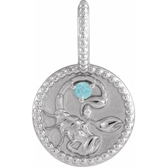 Sterling Silver Natural Blue Zircon & .0025 CTW Natural Diamond Scorpio Charm/Pendant Necklace