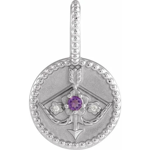 Sterling Silver Natural Amethyst & .005 CTW Natural Diamond Sagittarius Charm/Pendant Necklace