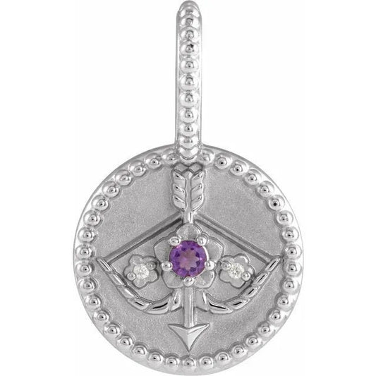 Sterling Silver Natural Amethyst & .005 CTW Natural Diamond Sagittarius Charm/Pendant Necklace