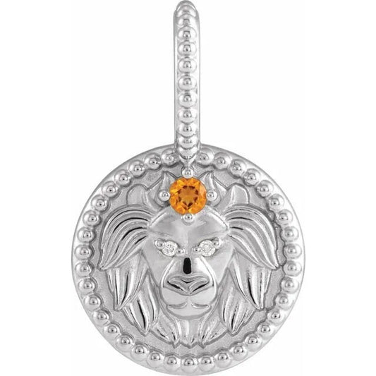Sterling Silver Leo Lion Pendant Necklace: Citrine & Diamond Zodiac Charm