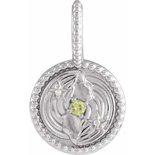 Sterling Silver Natural Peridot & .005 CTW Natural Diamond Gemini The Twins Charm/Pendant Necklace