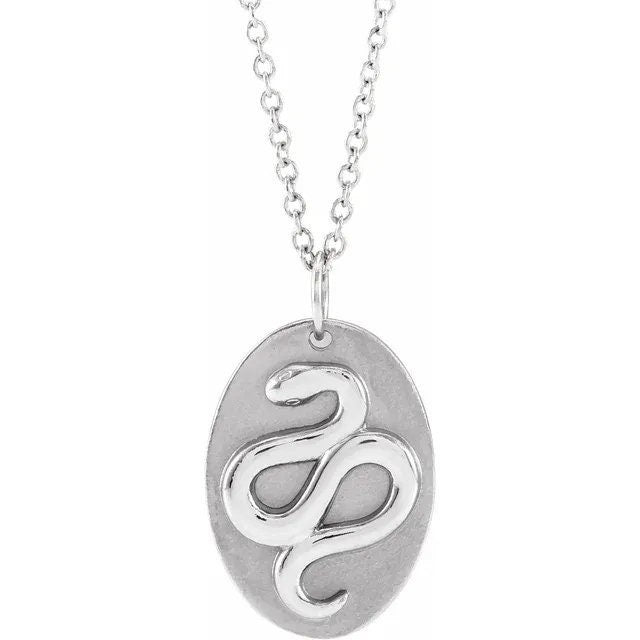 Sterling Silver 16.5x10.5 mm Year of the Snake Serpent Pendant Necklace