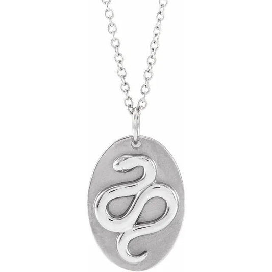 Sterling Silver 16.5x10.5 mm Year of the Snake Serpent Pendant Necklace