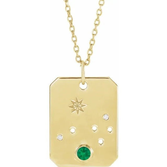 14K Yellow Gold Natural Emerald & .01 Natural Diamond Aries Constellation Pendant Necklace