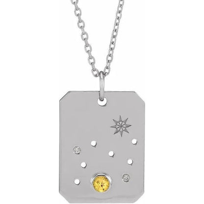Solid 925 Sterling Silver Natural Citrine & .01 Natural Diamond Leo Lion Constellation Pendant