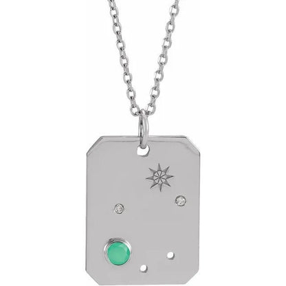 Solid 925 Sterling Silver Natural Green Chrysoprase & .01 Natural Diamond Libra Constellation Pendant