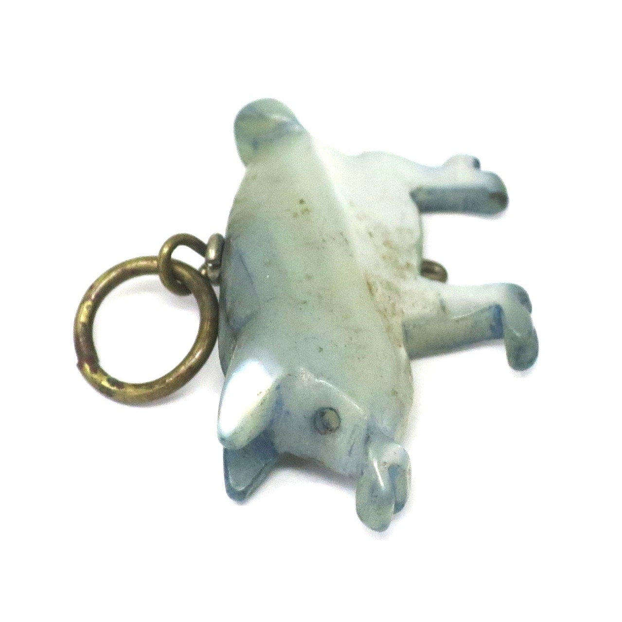 Antique Victorian Hand Carved Mother of Blue Pearl Lucky Little Pig Piggy Charm