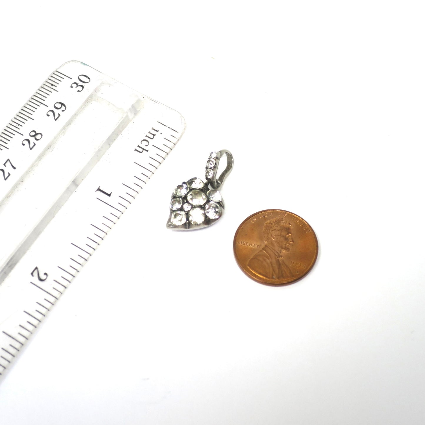 Antique Victorian Sterling Silver Witch's Heart Witchy Diamond Paste Heart Charm Pendant