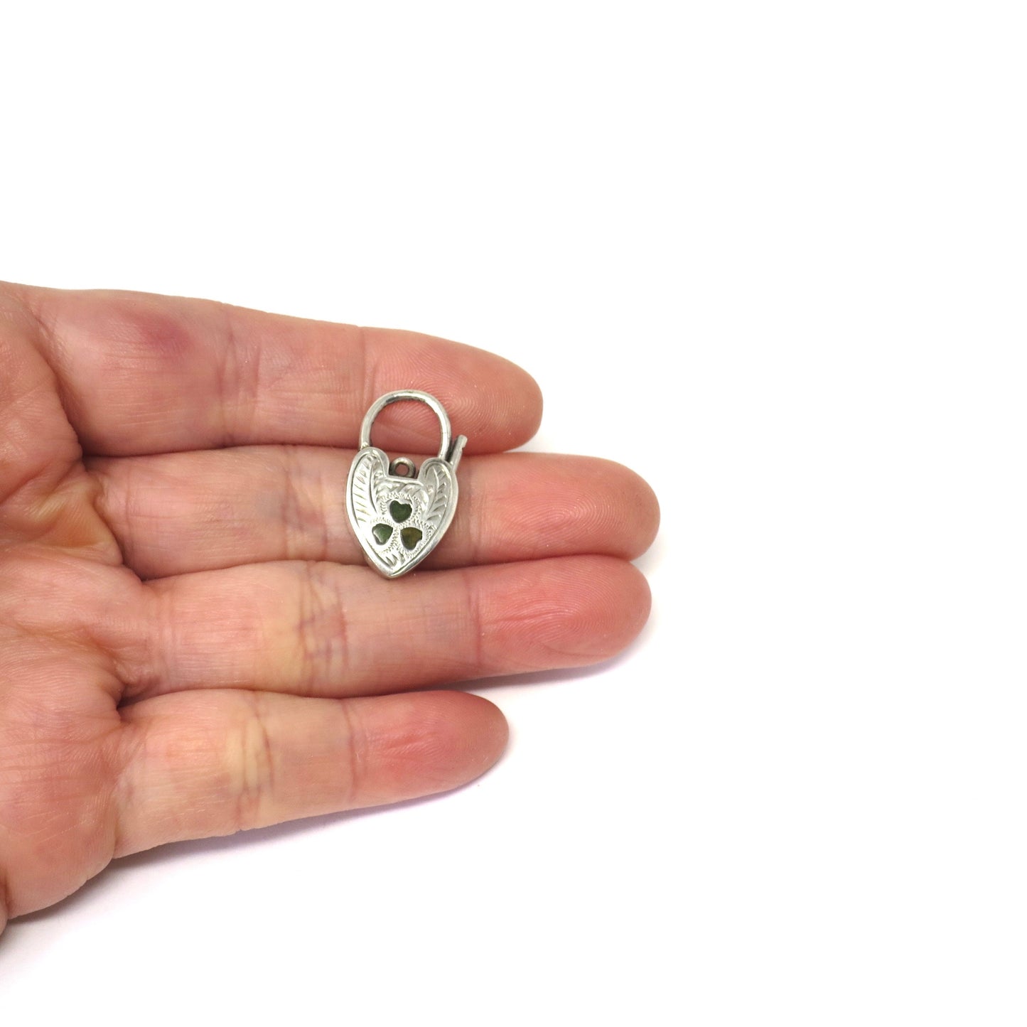Vintage Victorian Style Irish Sterling Silver Hand Engraved Heart Padlock, Connector, Fasteners