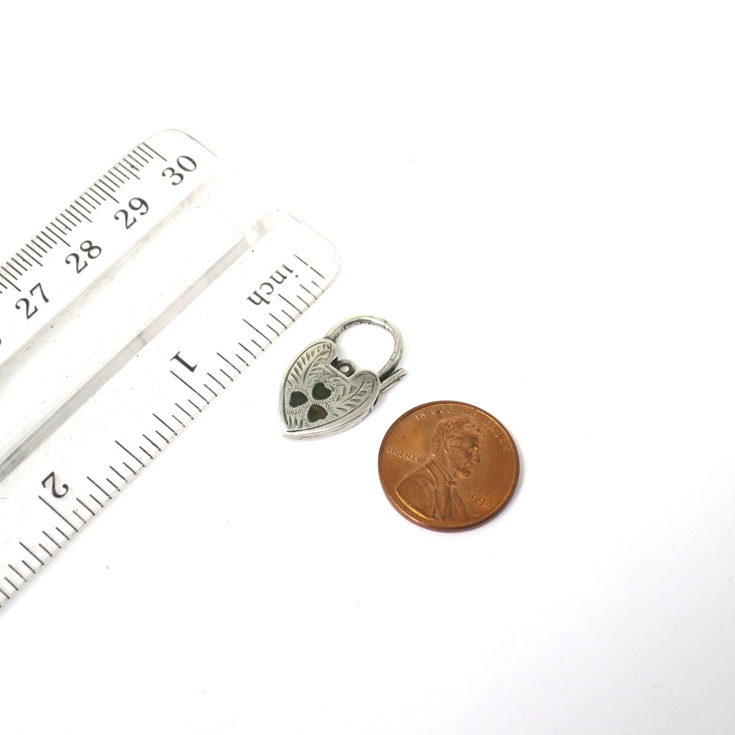 Vintage Victorian Style Irish Sterling Silver Hand Engraved Heart Padlock, Connector, Fasteners