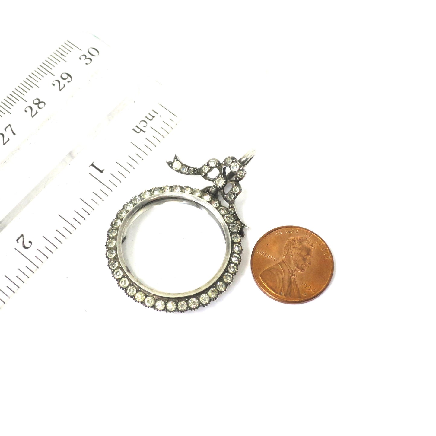 Edwardian Sterling Silver Double Sided Shaker Diamond Paste Stone Locket Pendant