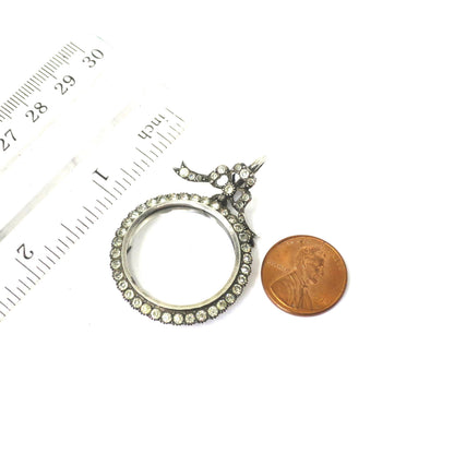 Edwardian Sterling Silver Double Sided Shaker Diamond Paste Stone Locket Pendant