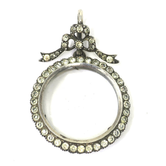 Edwardian Sterling Silver Double Sided Shaker Diamond Paste Stone Locket Pendant