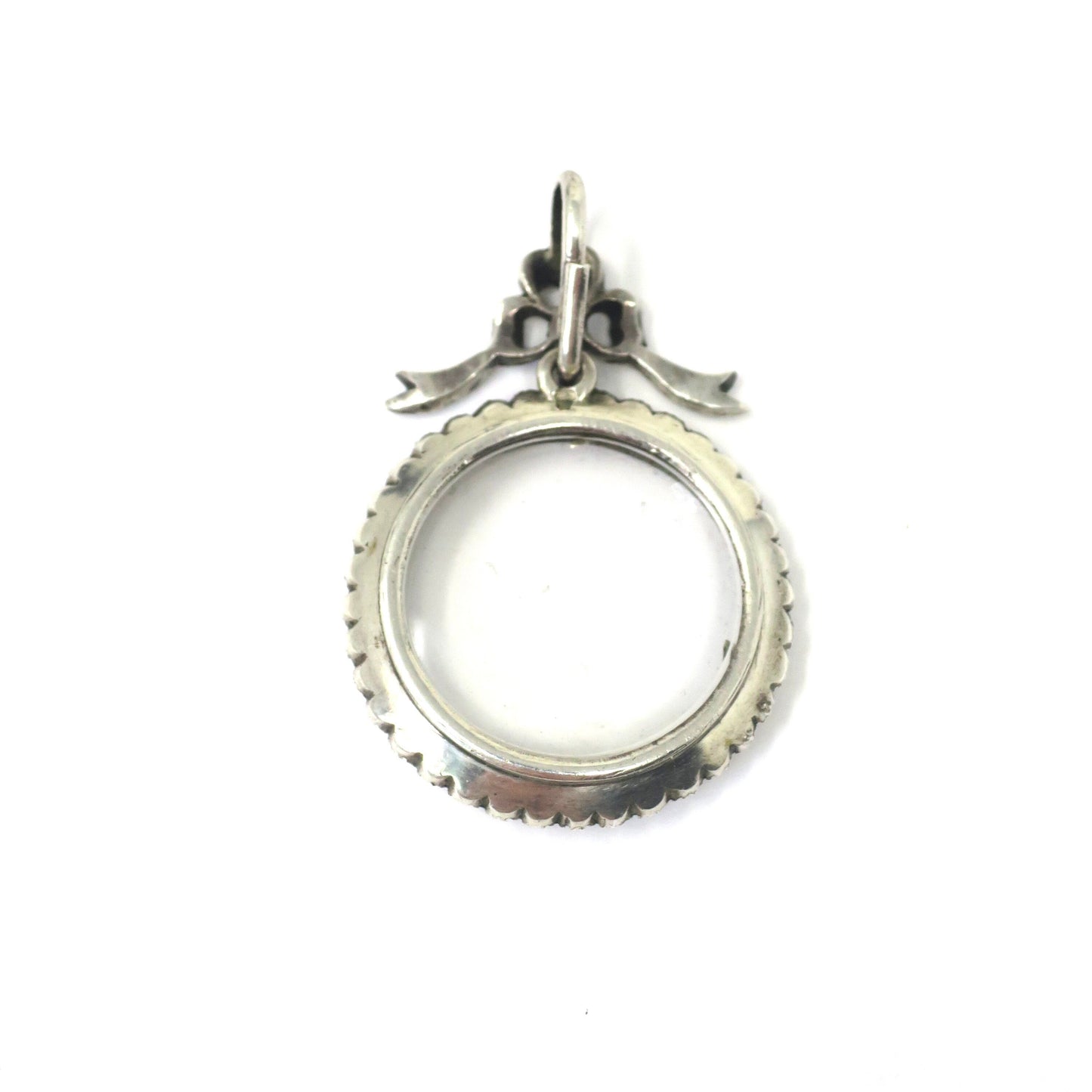 Edwardian Sterling Silver Double Sided Shaker Diamond Paste Stone Locket Pendant
