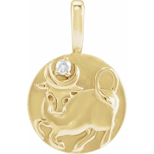 14K Yellow Gold .015 CT Natural Diamond Chinese Zodiac Year of the Ox Pendant